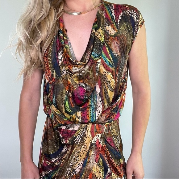 Max Mara Pink,Tan,Turquoise Drape Sleeveless Dress - Picture 7 of 15